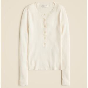 J.Crew Henley Sweater WMNS L Mountain White Long Sleeve Ribbed Tencel Crew Neck